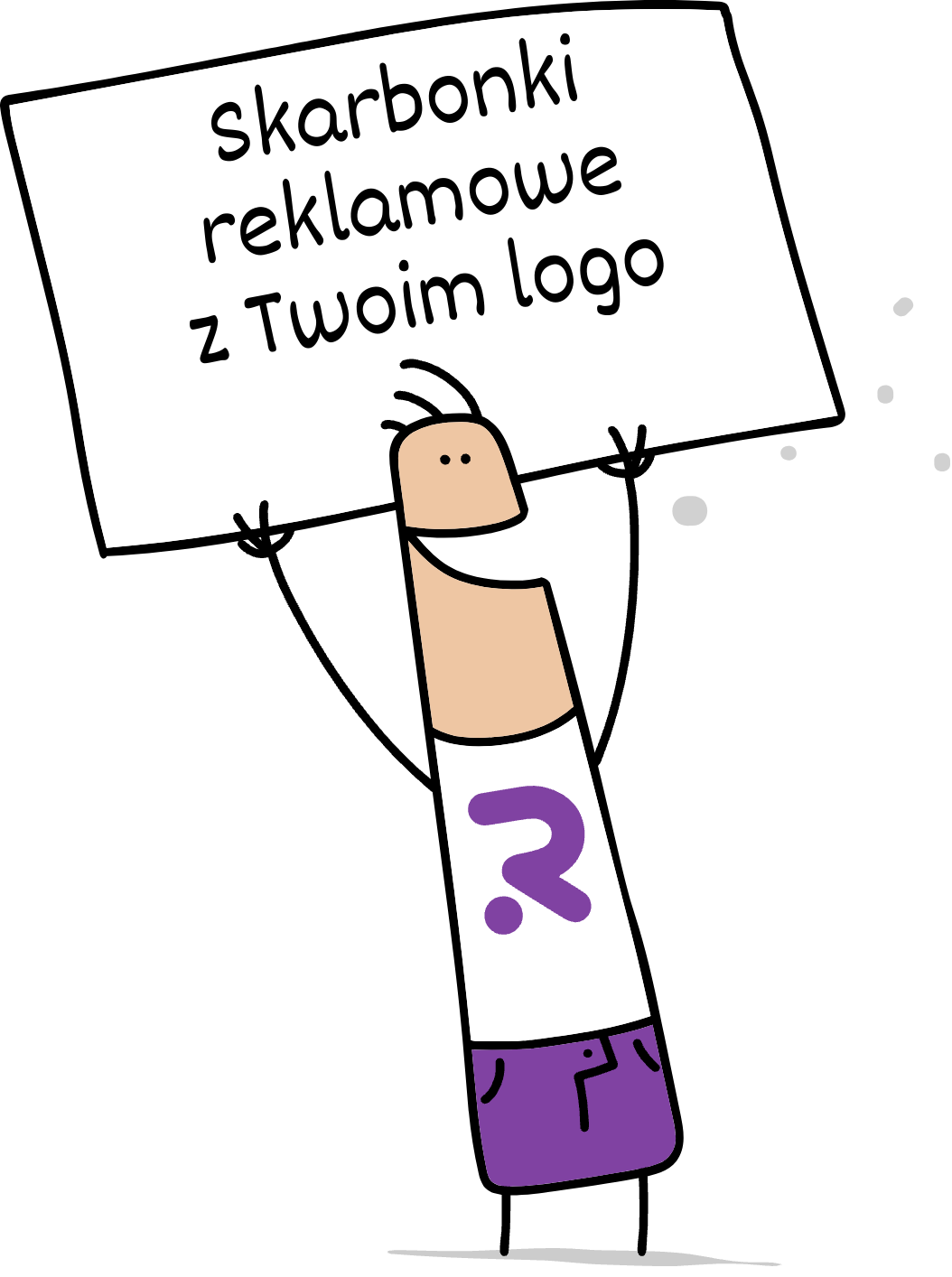 Buddy trzymający napis skarbonki reklamowe z Twoim logo